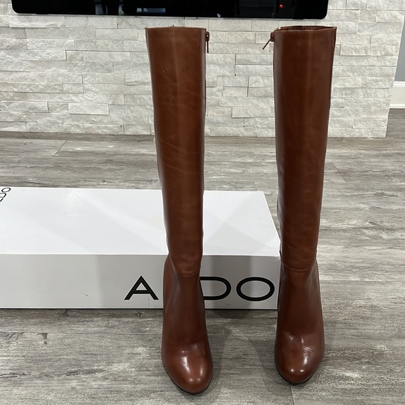 Aldo Morono Brown Leather Heeled Boots - Picture 8 of 10